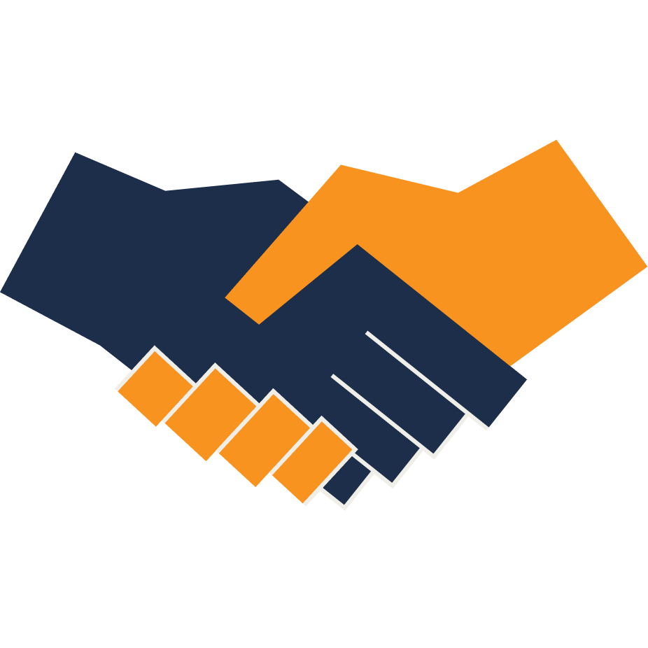 stilisiertes Logo einer Hand, die eine andere Hand hält, als Symbol für Hilfsbereitschaft